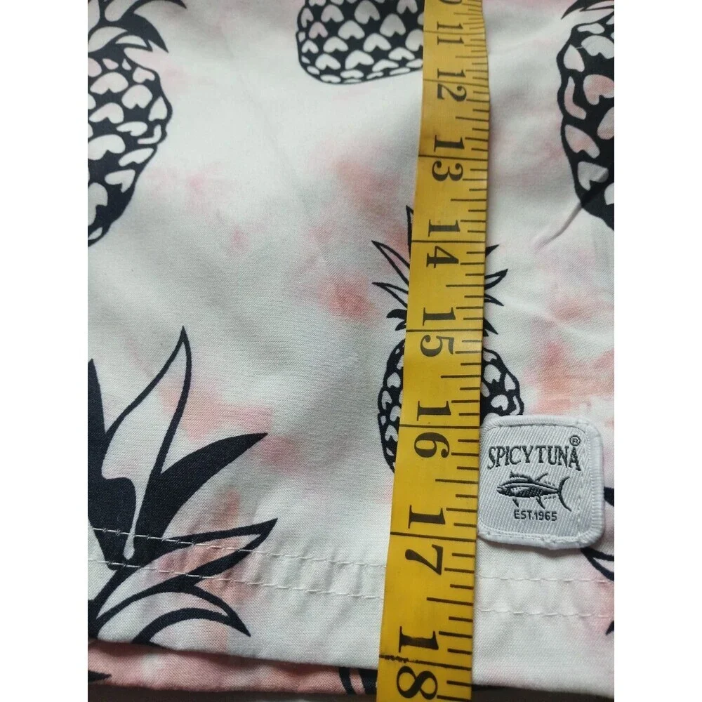 Spicy Tuna Swim Trunks Men XL Pineapple Print White Pink Beach Shorts